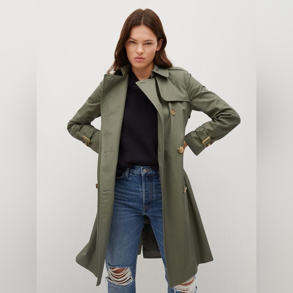 Mango Jackets & Blazers - Mango MNG Polana Olive Green Belted Trench Coat *Minor Defects*